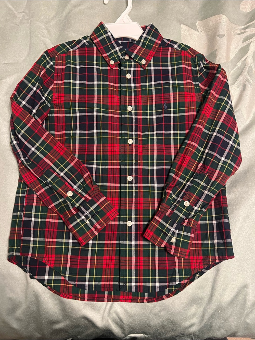 Polo Ralph Lauren Boys 5 Plaid Button-Down Shirt Red, Green & Navy EUC